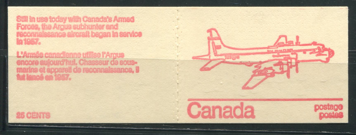 Lot 19 Canada  McCann #74bvar 1972-1978 Caricature Issue A complete 25c Booklet, NF Argus Subhunter Cover, Clear Sealer, NF/DF 70 mm Pane, Broken C and 6 on 6c Stamp, Orange Dot on Tab