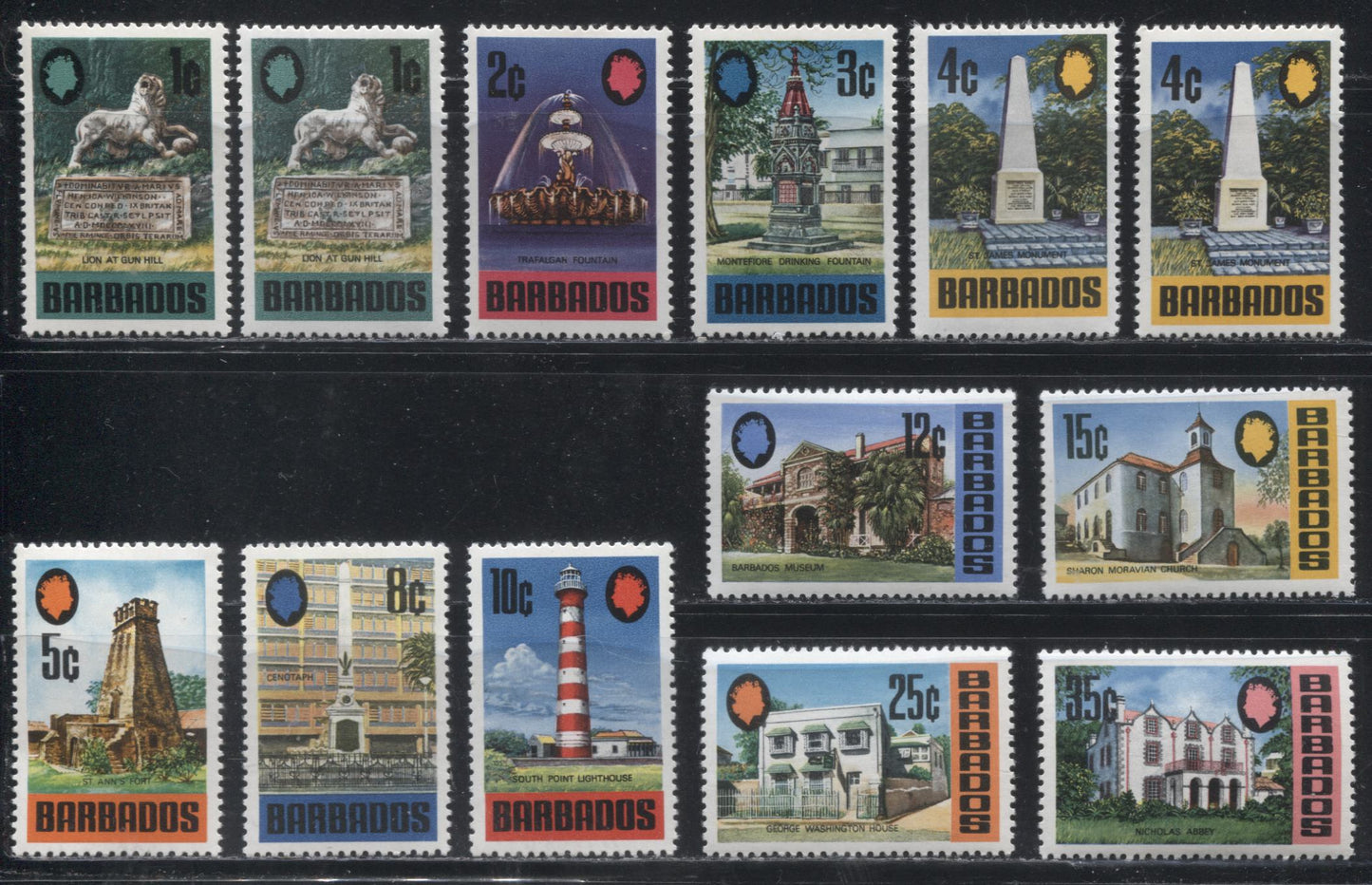 Barbados SG#399a-414a 1971 Pictorial Definitive Issue, A VFNH Complete Set  With Upright Watermark on Glazed Paper, Including Some Additional Paper Varieties