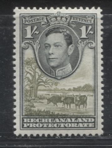 Bechuanaland Protectorate SG#125a 1/- Black and Olive Green 1938-1952 Baobab and Cattle Pictorial Definitive Issue, a VFLH Example of the 1952 Printing