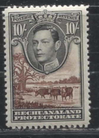 Bechuanaland Protectorate SG#128 10/- Black and Red Brown 1938-1952 Baobab and Cattle Pictorial Definitive Issue, A VFOG Example of the 1938 Printing