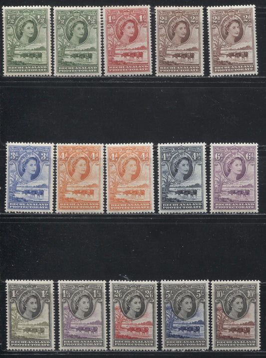 Becuanaland Protectorate SG#143-153 1955-1958 Waterlow Pictorial Definitive Issue, A VFNH Complete Set  Including Additional Printings of the 1/2d, 2d and 4d