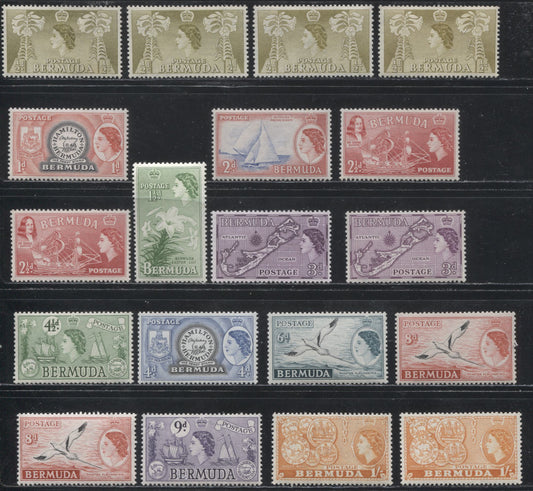 Bermuda SG#135-144 1953-1962 Waterlow Pictorial Definitive Issue, A VFNH & LH Partial Set  To the 1/-, With Additional Printings of Most Values