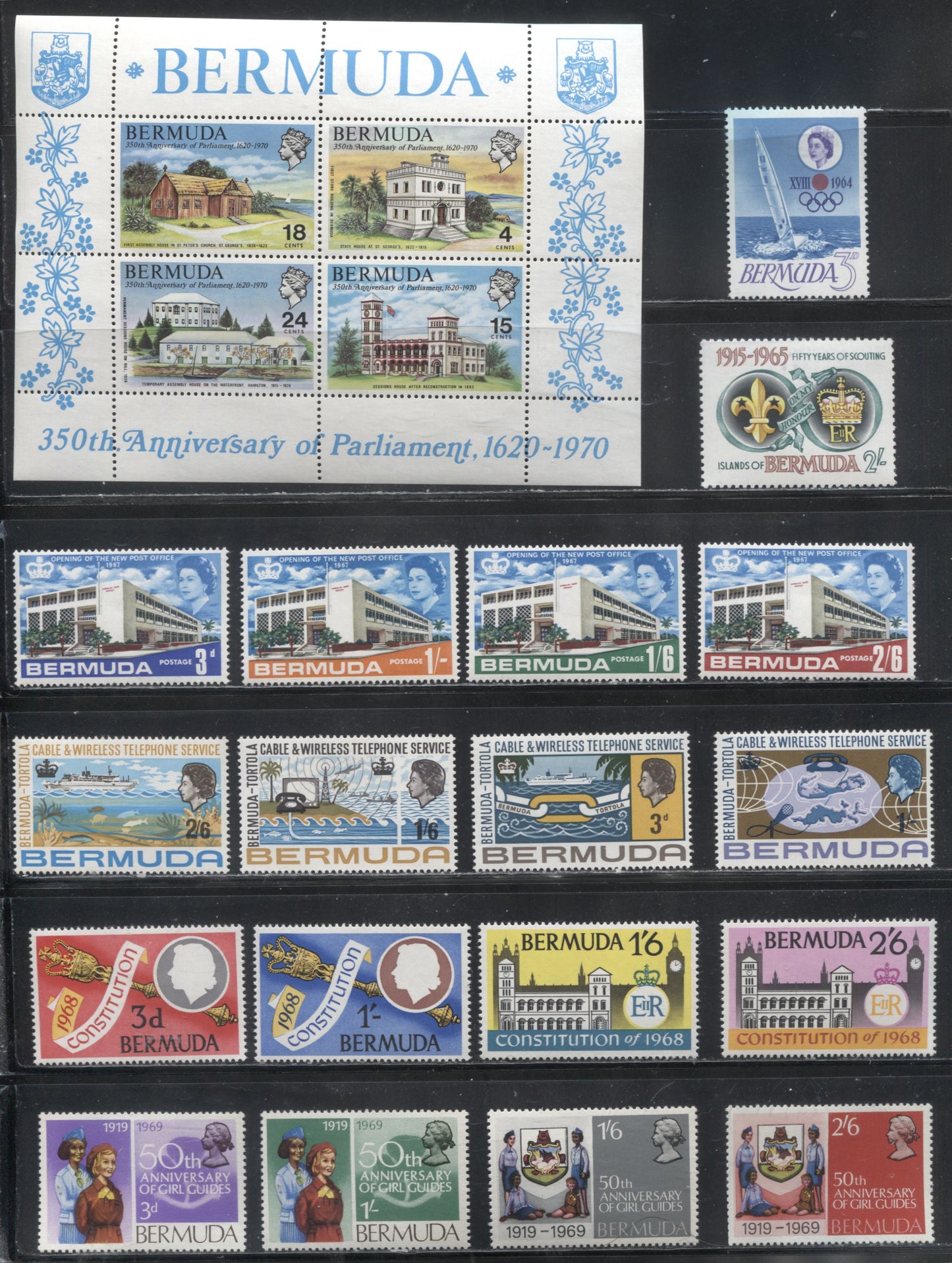 Bermuda SC#195/291 1965-1971 Commemoratives, a Mostly Complete VFNH Group of Fifteen Sets