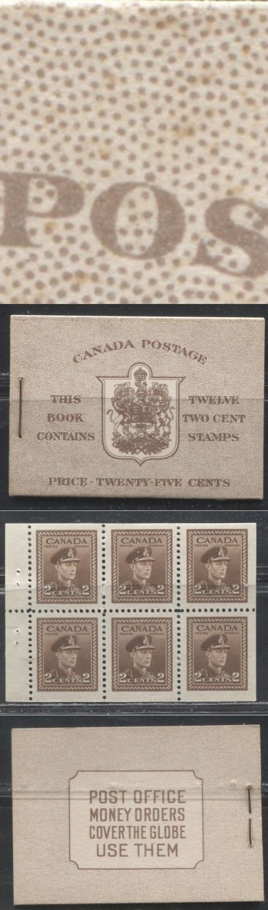 Lot 252 Canada #BK33a 1942-1949 War Issue, Complete 25¢ English Booklet, 2 Panes of 2c Brown, Smooth Vertical Wove Paper, Dark Brown Harris Front Cover Type IId, 6c Airmail Rate Page