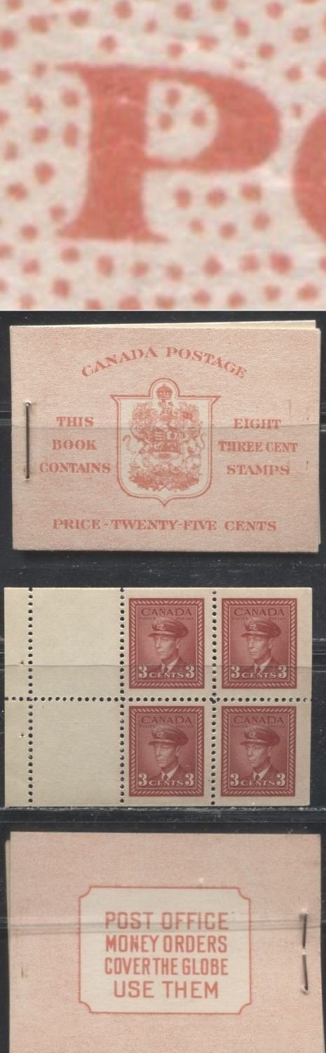Lot 254 Canada #BK34a 1942-1949 War Issue, Complete 25¢ English Booklet, 2 Panes of 3c Carmine-Red, Smooth Vertical Wove Paper, Harris Front Cover Type IIf, Back Cover Type A, 6c Airmail Rate Page