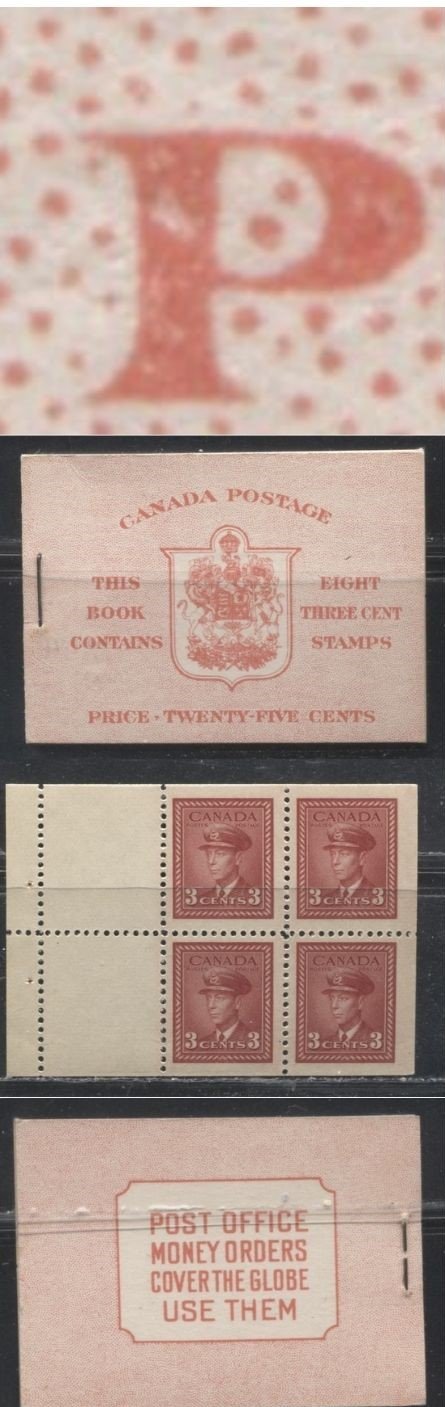Lot 256 Canada #BK34c (McCann #34g) 1942-1949 War Issue, Complete 25¢ English Booklet, 2 Panes of 3c Carmine-Red, Smooth Vertical Wove Paper, Harris Front Cover Type IIe, Back Cover Type A, 12 mm Staple, No Rate Page