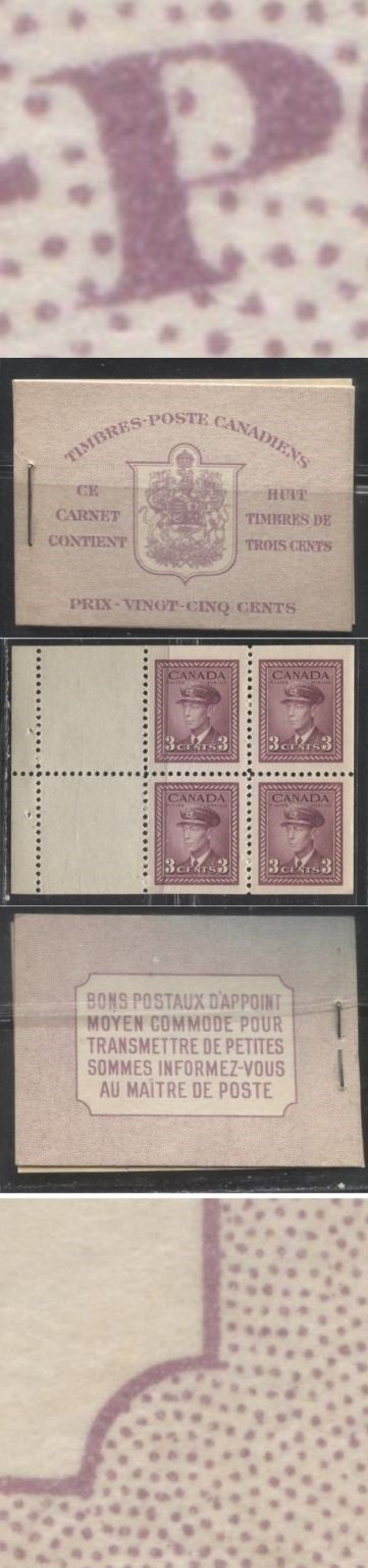 Lot 265 Canada #BK35b 1942-1949 War Issue, Complete 25¢ French Booklet, 2 Panes of 3c Rosy Plum, Smooth Vertical Wove Paper, Harris Front Cover Type IIn, Back Cover Type Diii, 7c and 6c Airmail Rate Page