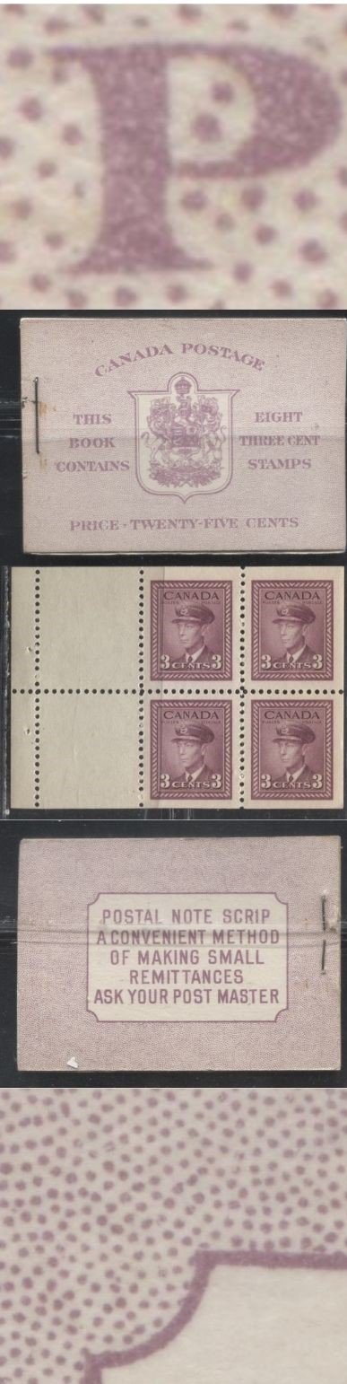 Lot 273 Canada #BK35c 1942-1949 War Issue, Complete 25¢ English Booklet, 2 Panes of 3c Light Rosy Plum, Smooth Vertical Wove Paper, Harris Front Cover Type IIe, Back Cover Type Cbiv, 7c and 6c Airmail Rate Page