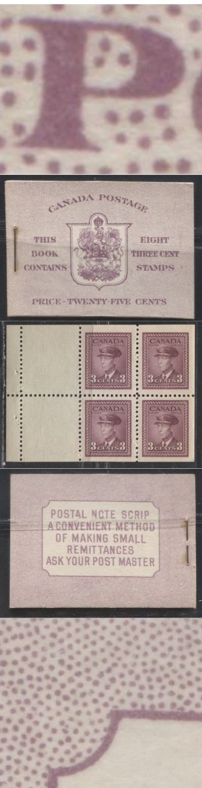 Lot 152 Canada #BK35c 1942-1949 War Issue, Complete 25¢ English Booklet, 2 Panes of 3c Rosy Plum, Smooth Vertical Wove Paper, Harris Front Cover Type IIf, Back Cover Type Cbiii, 7c and 6c Airmail Rate Page