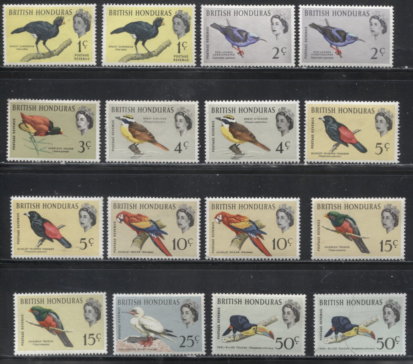 British Honduras SG#202-213 1962 Bird Definitive Issue, A VFNH Complete Set Including Additional Paper Varieties of Most Values
