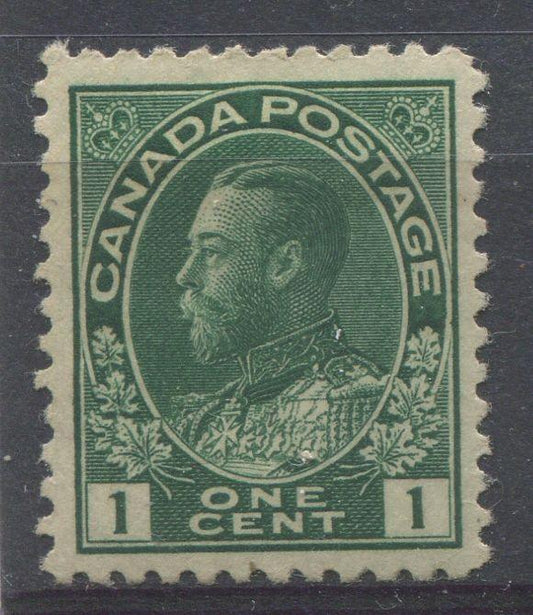 Canada #104c (SG#198) 1c Deep Myrtle Green 1911-1928 Admiral Issue Coarse Mesh Paper VF-76 OG Brixton Chrome 