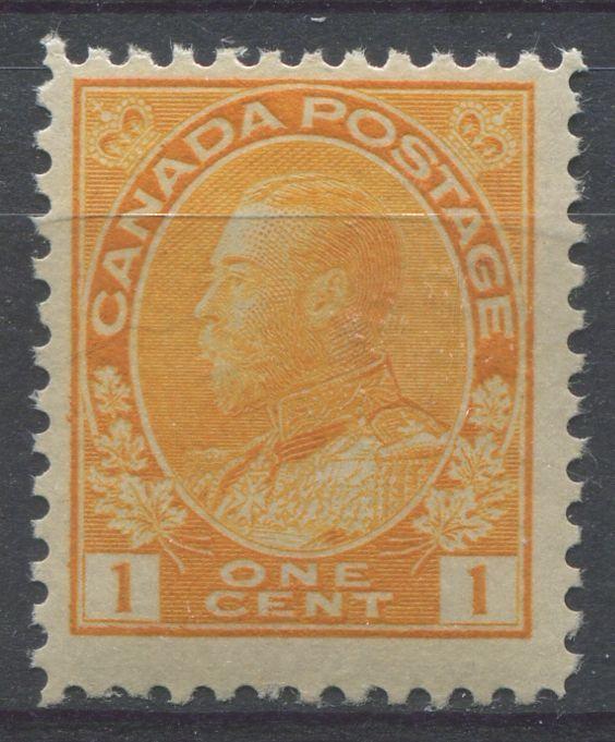 Canada #105 (SG#246) 1c Orange Yellow 1911-1928 Admiral Issue Die 1 Wet Printing F-66 OGNH Brixton Chrome 