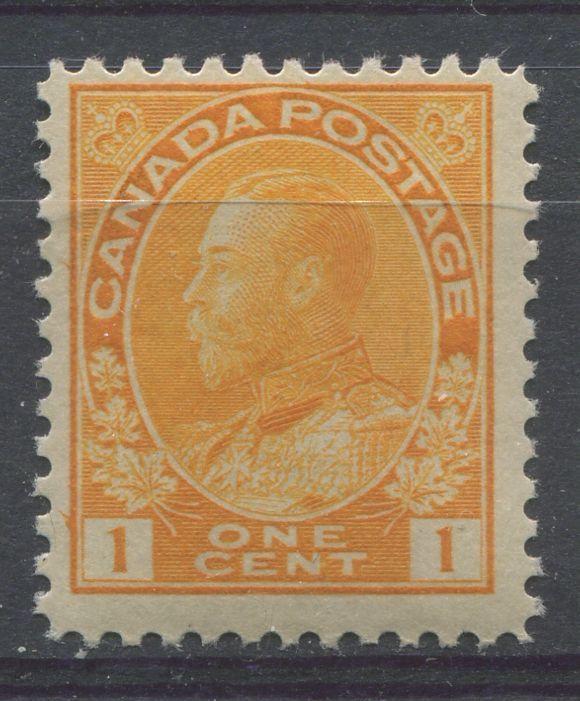 Canada #105 (SG#246) 1c Orange Yellow 1911-1928 Admiral Issue Die 1 Wet Printing F-70 OGLH Brixton Chrome 