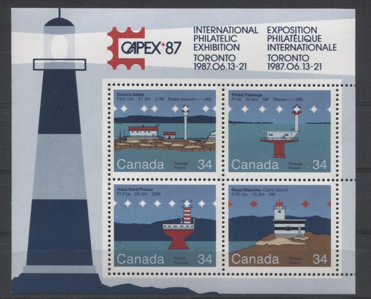 Canada #1066b (SG#MS1180) $1.36 1985 Lighthouses Souvenir Sheet DF-fl Paper VF-75 NH Brixton Chrome 