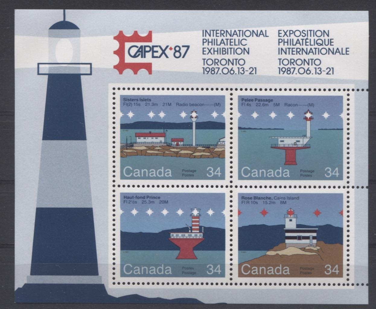Canada #1066b (SG#MS1180) $1.36 1985 Lighthouses Souvenir Sheet DF-fl Paper VF-84 NH Brixton Chrome 