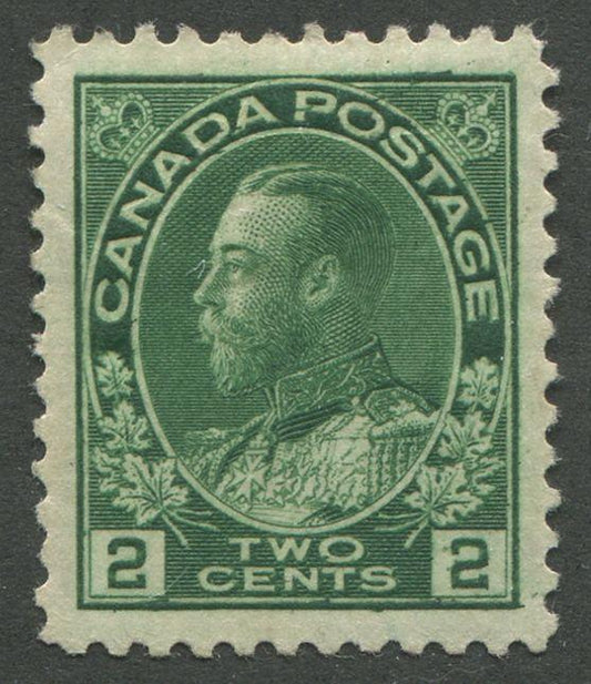 Canada #107 (SG#247) 2c Green 1911-1928 Admiral Issue Wet Printing Paper With No Visible Mesh VF-80 OG Brixton Chrome 