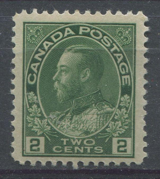 Canada #107e (SG#247) 2c Green 1911-1928 Admiral Issue Dry Printing, Fine Mesh Paper Paper VF-75 LH Brixton Chrome 
