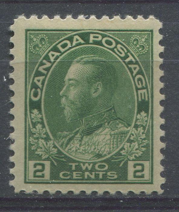 Canada #107iv (SG#247) 2c Deep Dull Yellowish Green Admiral Issue Dry Printing, Fine Mesh Paper F-70 OG LH Brixton Chrome 