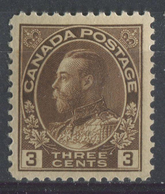 Canada #108c (SG#205) 3c Deep Yellowish Brown Admiral Issue Dry Printing, Paper With No Mesh VF-75 LH Brixton Chrome 