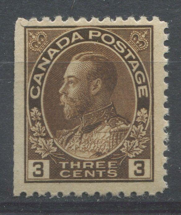 Canada #108ii (SG#205) 3c Very Deep Yellow Brown Admiral Issue Wet Printing F-70 LH Brixton Chrome 