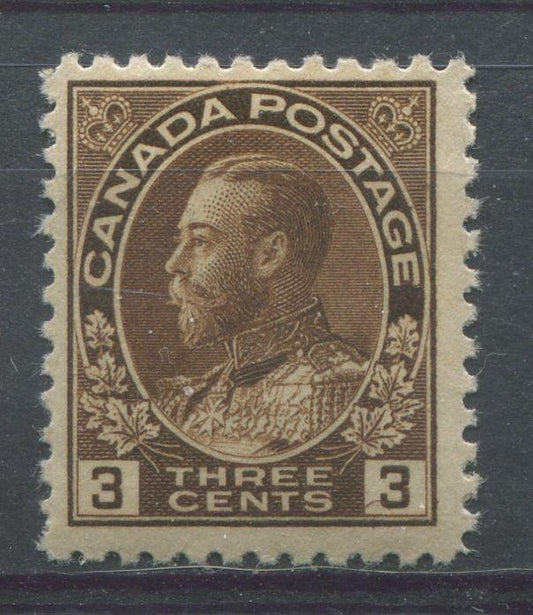Canada #108ii (SG#205) 3c Very Deep Yellow Brown Admiral Issue Wet Printing F-70 NH Brixton Chrome 