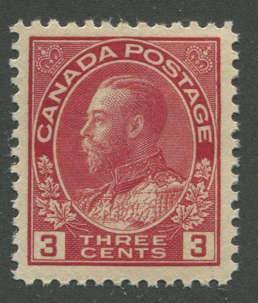 Canada #109 (SG#248) 3c Deep Dull Rose Red Admiral Issue Die 1, Fine Mesh Paper VF-78 OG Brixton Chrome 