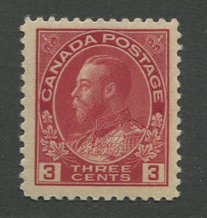 Canada #109 (SG#248) 3c Deep Rose Red 1911-28 Admiral Issue Die 1, Paper With No Mesh VF-75 NH Brixton Chrome 