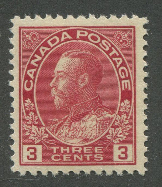 Canada #109 (SG#248) 3c Scarlet Admiral Issue Die 1, Paper With No Mesh 0.004" Thick VF-75 NH Brixton Chrome 