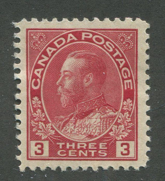 Canada #109c (SG#248a) 3c Deep Rose Red Admiral Issue Die 2, Paper With No Mesh VF-80 OG HR Brixton Chrome 