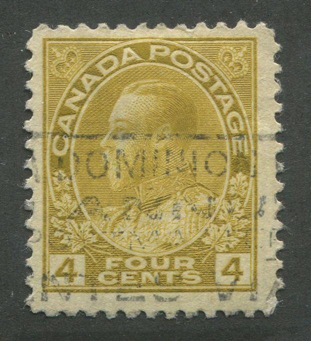 Canada #110d (SG#249a) 4c Olive Bistre Admiral Issue Dry Printing, Paper With No Mesh F-68 Used Brixton Chrome 