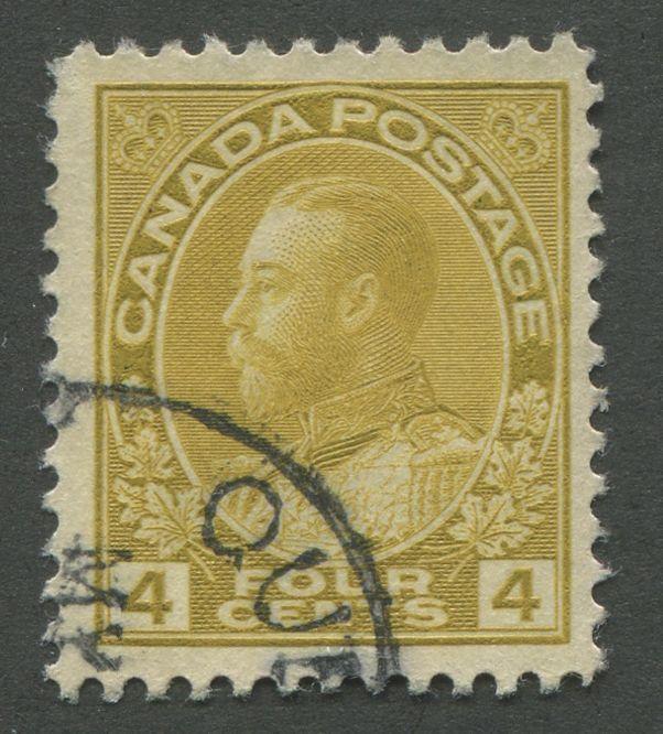 Canada #110d (SG#249a) 4c Olive Bistre Admiral Issue Dry Printing, Paper With No Mesh F-70 Used Brixton Chrome 
