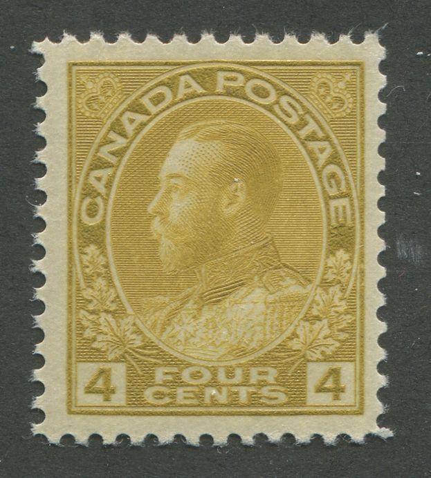 Canada #110d (SG#249a) 4c Very Deep Bistre Yellow Admiral Issue Dry Printing, Paper With No Mesh VF-75 OG Brixton Chrome 