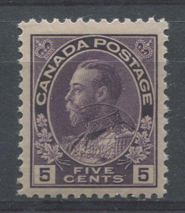 Canada #112 (SG#250) 5c Blackish Purple 1911-27 Admiral Issue Paper With No Mesh VF-75 OG LH Brixton Chrome 