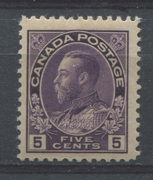 Canada #112 (SG#250) 5c Deep Purple 1911-27 Admiral Issue Paper With No Mesh F-70 OG Brixton Chrome 