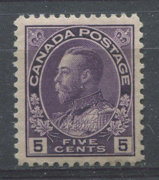 Canada #112 (SG#250) 5c Deep Purple 1911-27 Admiral Issue Paper With No Mesh F-73 OG Brixton Chrome 