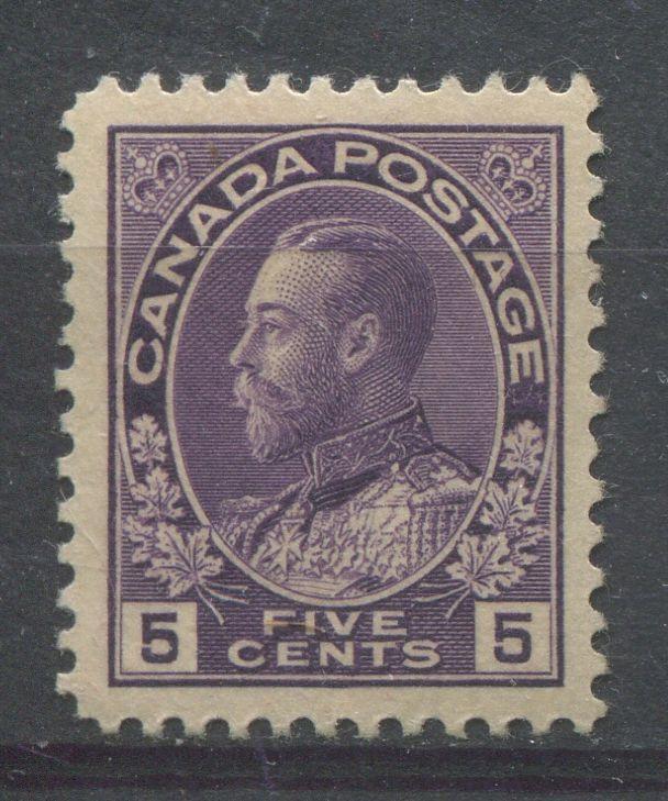 Canada #112 (SG#250) 5c Deep Reddish Lilac 1911-27 Admiral Issue Paper With No Mesh VF-78 OG LH Brixton Chrome 