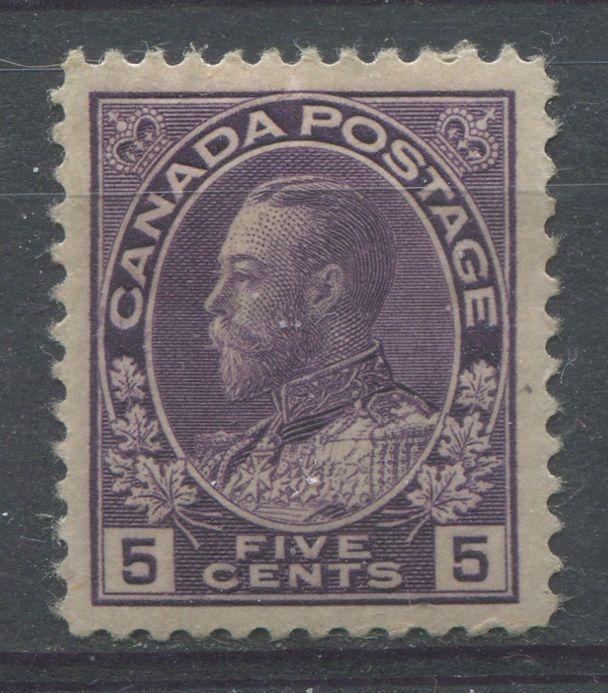 Canada #112c (SG#250b) 5c Deep Reddish Lilac 1911-27 Admiral Issue Dry Printing VF-80 OG HR Brixton Chrome 