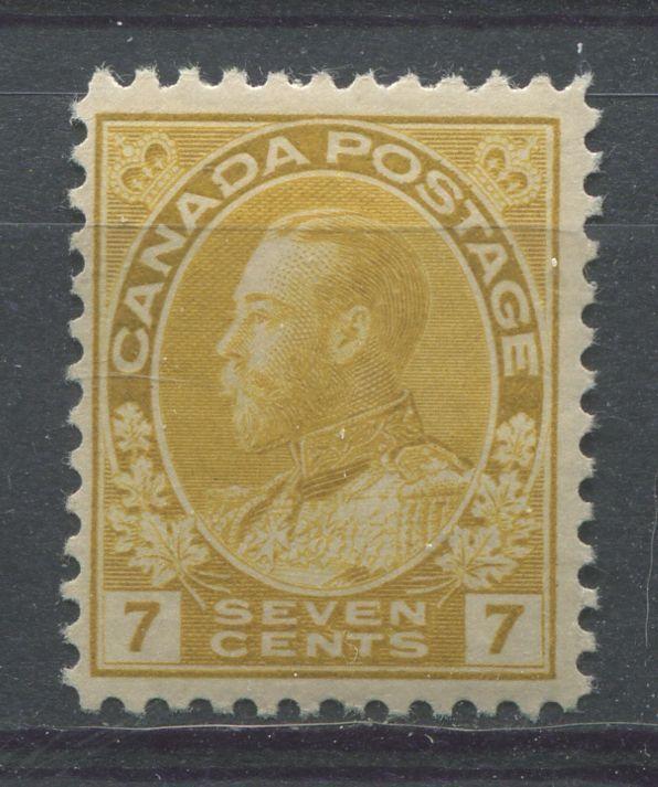 Canada #113 (SG#209) 7c Light Yellow 1911-27 Admiral Issue, Paper With No Visible Mesh- F-70 LH Brixton Chrome 