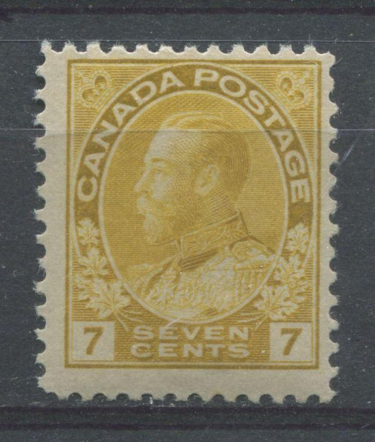 Canada #113 (SG#209) 7c Pale Yellow 1911-27 Admiral Issue, Paper With No Visible Mesh F-65 NH Brixton Chrome 