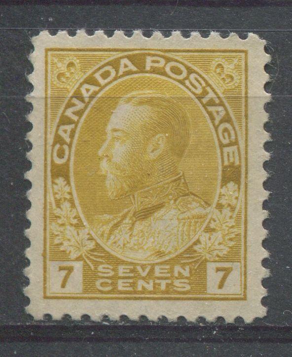 Canada #113 (SG#209) 7c Pale Yellow 1911-27 Admiral Issue, Paper With No Visible Mesh VF-80 Unused Brixton Chrome 