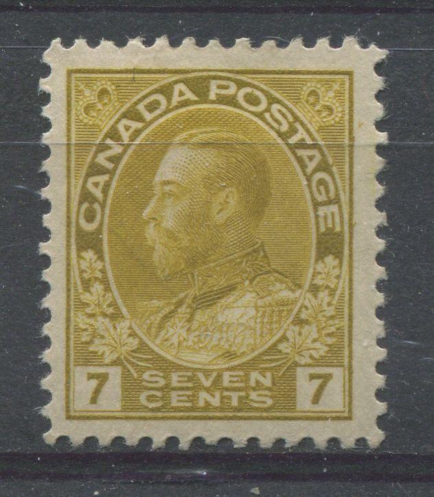 Canada #113a (SG#208) 7c Deep Greenish Olive Bistre 1911-27 Admiral Issue Fine Mesh Paper VF-75 OG Brixton Chrome 