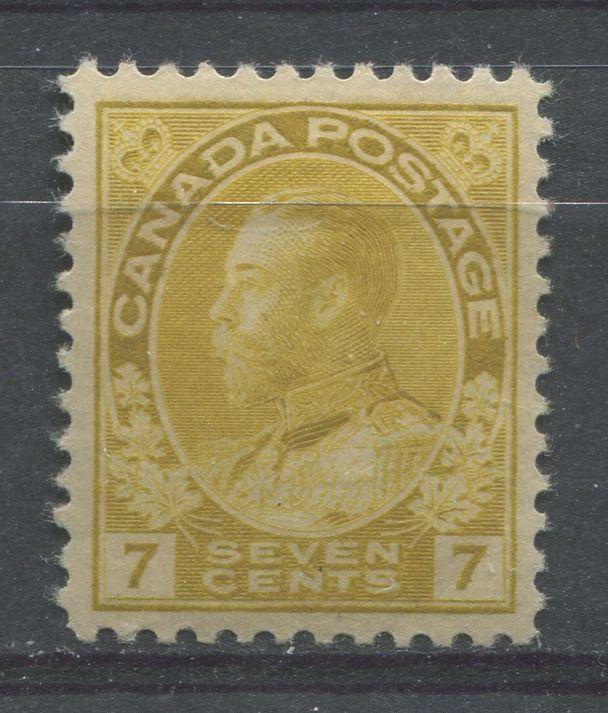 Canada #113a (SG#208) 7c Yellowish Olive Bistre 1911-27 Admiral Issue, Paper With No Mesh VG-64 OG Brixton Chrome 