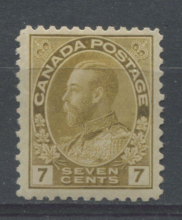 Canada #113b (SG#206b) 7c Pale Olive Sepia 1911-27 Admiral Issue Coarse Mesh Paper F-70 OG Brixton Chrome 