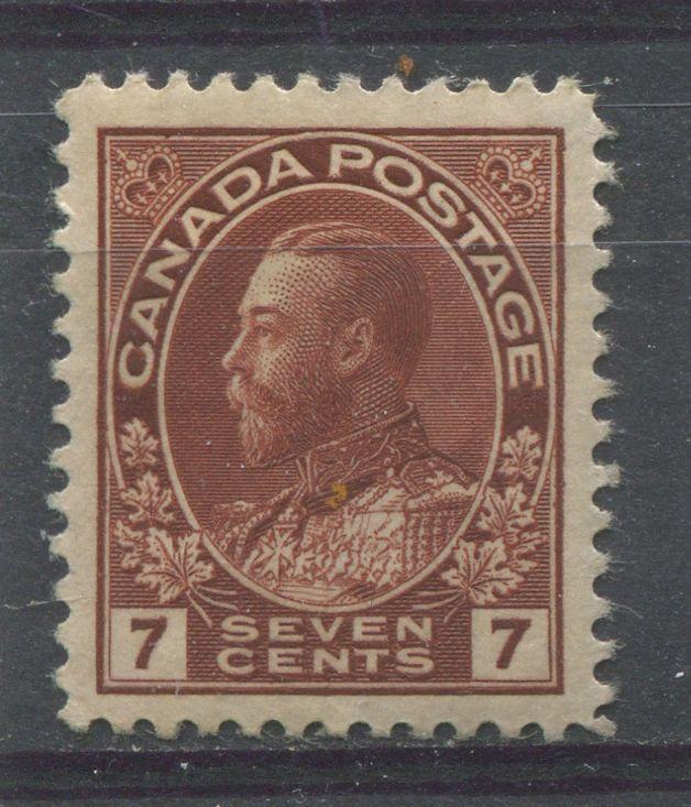 Canada #114 (SG#251) 7c Bright Red Brown 1911-27 Admiral Issue Dry Printing, Paper With No Mesh VF-80 OG Brixton Chrome 