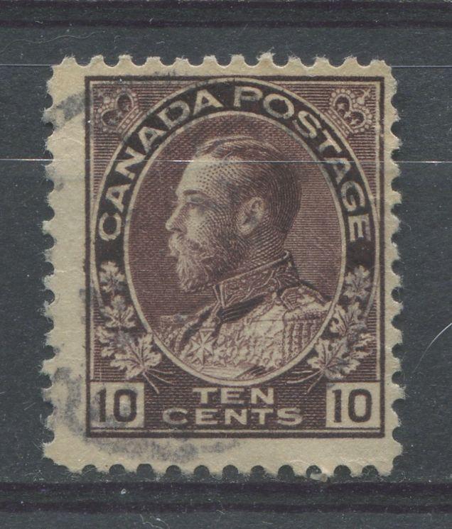 Canada #116 (SG#210) 10c Deep Brown Purple 1911-27 Admiral Issue Paper With No Mesh F-65 Used Brixton Chrome 
