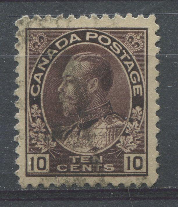 Canada #116 (SG#210) 10c Deep Brown Purple 1911-27 Admiral Issue Paper With No Mesh VF-75 Used Brixton Chrome 