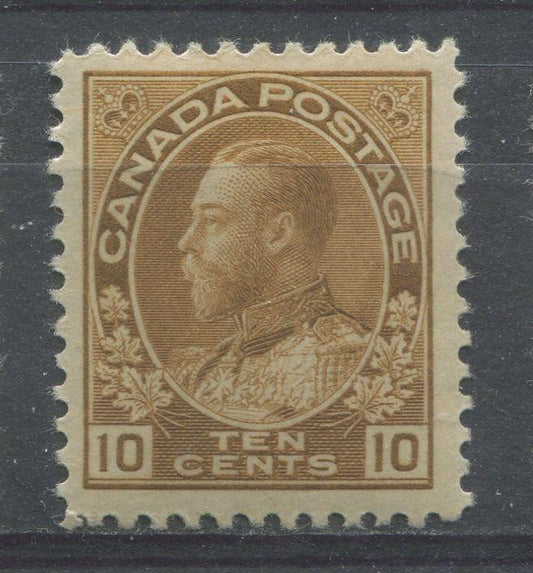 Canada #118 (SG#254) 10c Light Bistre Brown 1911-27 Admiral Issue Fine Mesh Paper F-70 OG Brixton Chrome 
