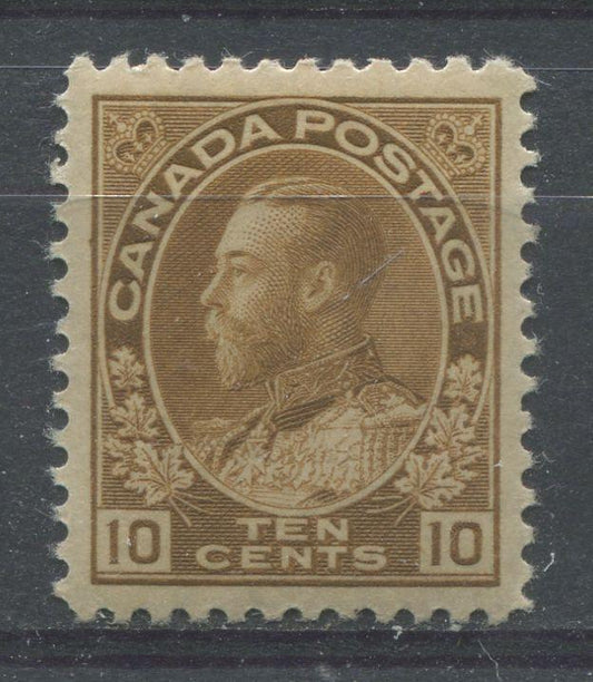 Canada #118 (SG#254) 10c Light Bistre Brown 1911-27 Admiral Issue Paper With No Mesh VF-84 OG Brixton Chrome 