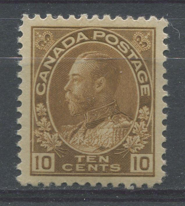 Canada #118 (SG#254) 10c Light Bistre Brown 1911-27 Admiral Issue Paper With No Mesh VF-84 OG Brixton Chrome 