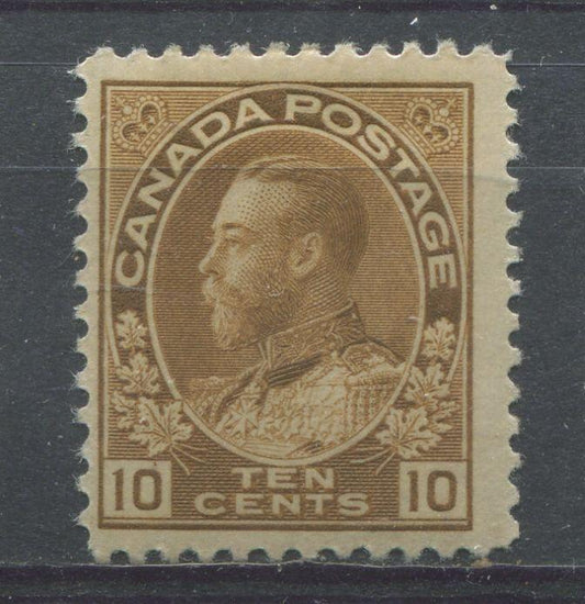 Canada #118 (SG#254) 10c Pale Bistre Brown 1911-27 Admiral Issue Paper With No Mesh F-68 OG HR Brixton Chrome 